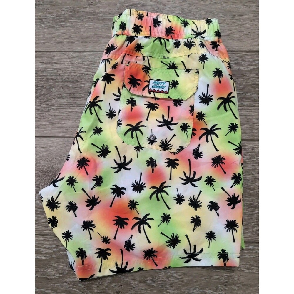 PARTY SHARKS SWIM TRUNKS MEN'S SIZE XL PALM TREES MULTI COLOR   NWOT